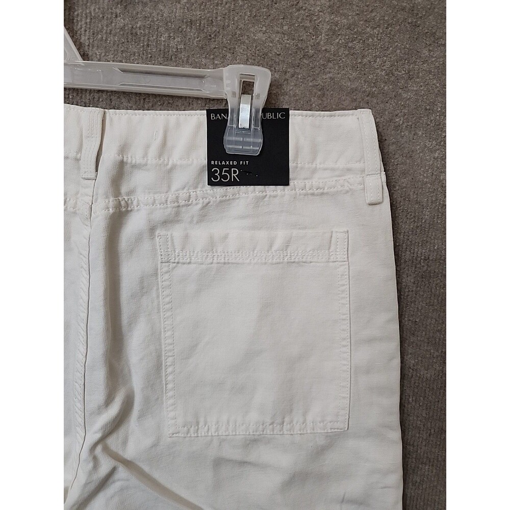 Banana Republic Dockside Pants Mens 35 Cream Linen Blend Beach Vacation NEW - Picture 7 of 11